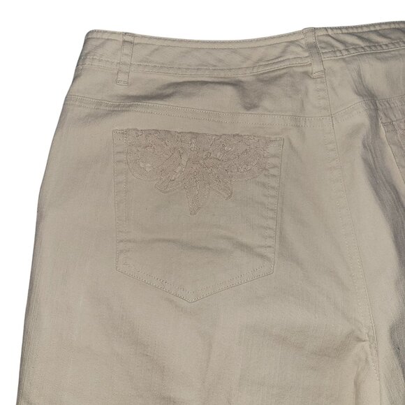Axcess Beige Stretch Cotton Blend Womens Cropped Pants With Lace Back Pockets Si - Picture 5 of 6